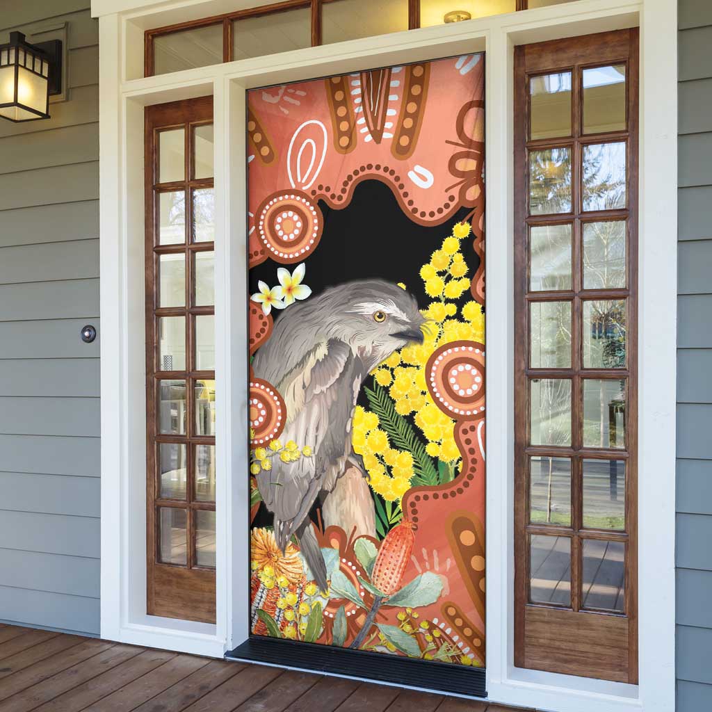 Australia Tawny Frogmouth Door Cover Golden Wattle Banksia Aboriginal Art - Aussie Hoodie