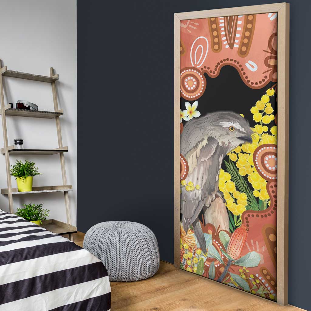 Australia Tawny Frogmouth Door Cover Golden Wattle Banksia Aboriginal Art - Aussie Hoodie