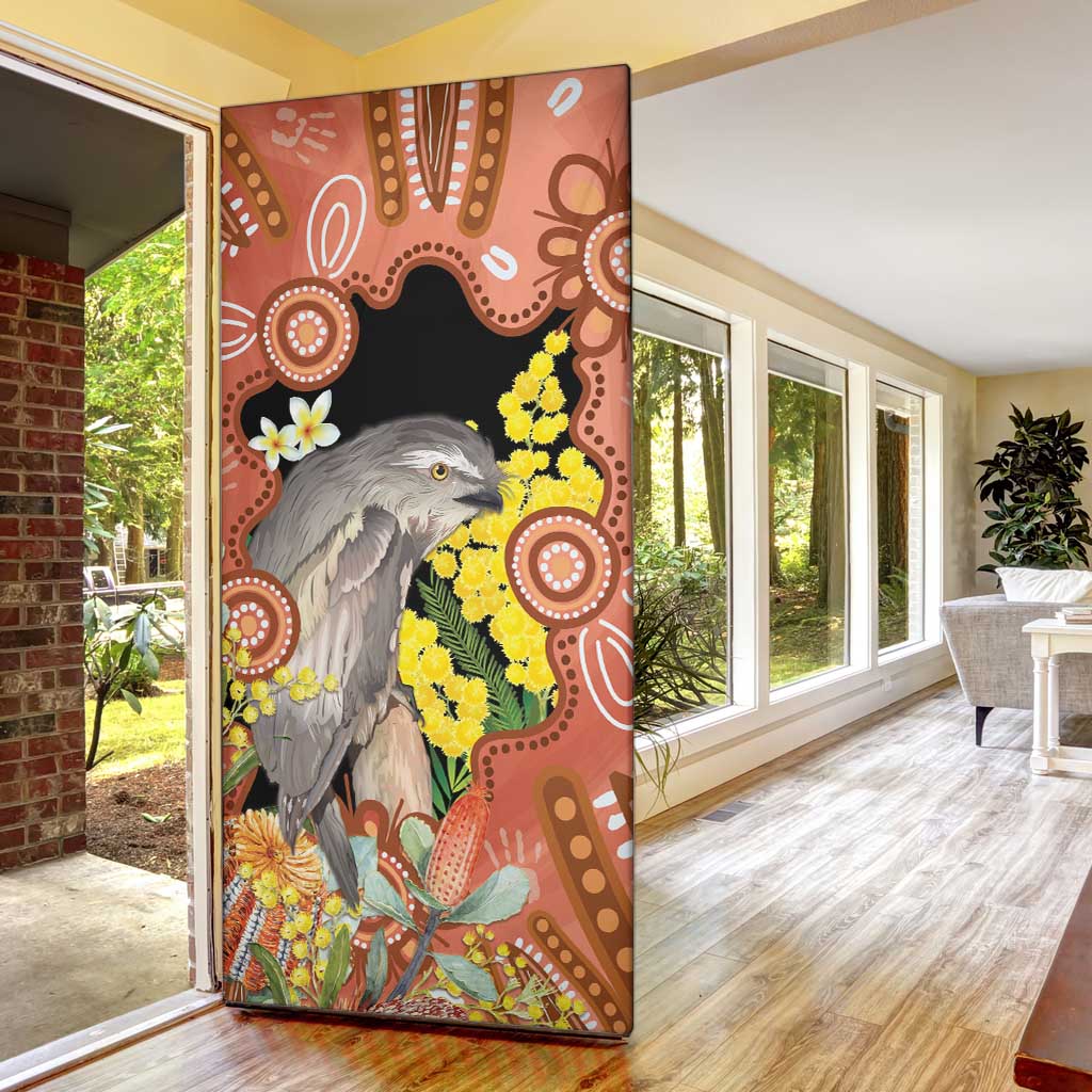 Australia Tawny Frogmouth Door Cover Golden Wattle Banksia Aboriginal Art - Aussie Hoodie