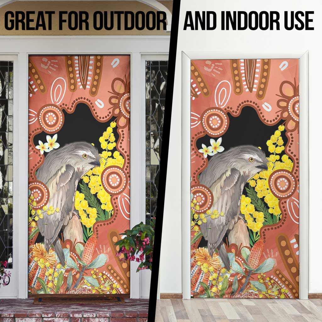Australia Tawny Frogmouth Door Cover Golden Wattle Banksia Aboriginal Art - Aussie Hoodie