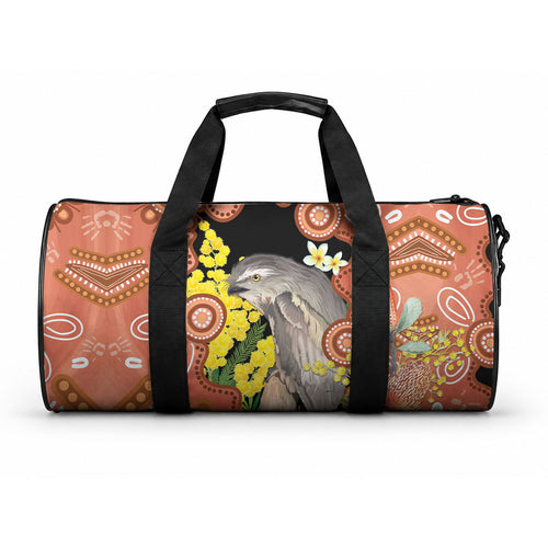 Australia Tawny Frogmouth Duffle Bag Golden Wattle Banksia Aboriginal Art