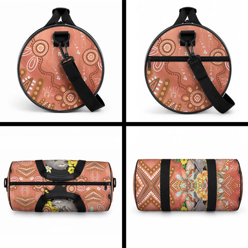 Australia Tawny Frogmouth Duffle Bag Golden Wattle Banksia Aboriginal Art