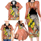 Australia Tawny Frogmouth Family Matching Long Sleeve Bodycon Dress and Hawaiian Shirt Golden Wattle Banksia Aboriginal Art - Aussie Hoodie