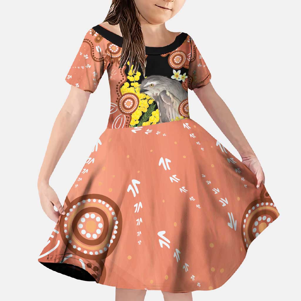 Australia Tawny Frogmouth Family Matching Long Sleeve Bodycon Dress and Hawaiian Shirt Golden Wattle Banksia Aboriginal Art - Aussie Hoodie