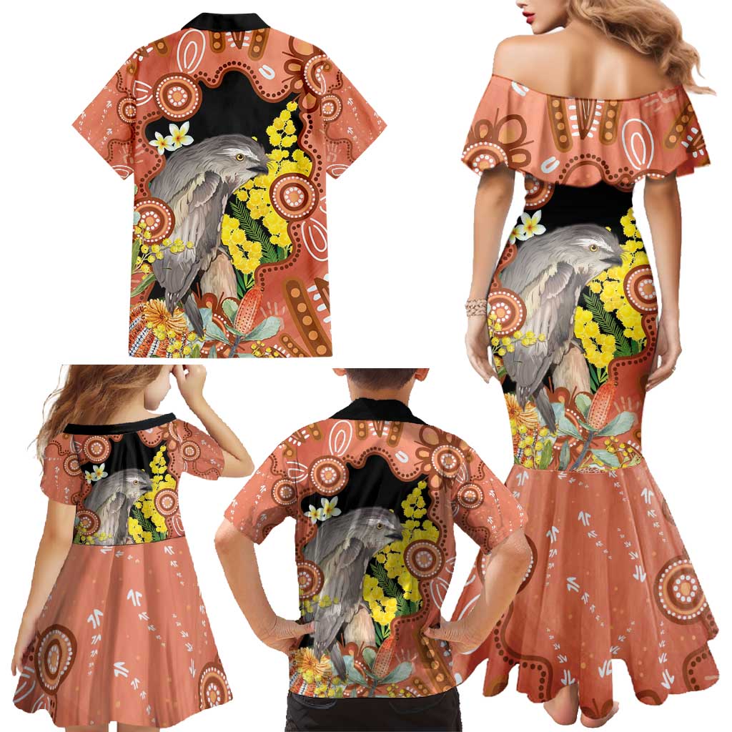 Australia Tawny Frogmouth Family Matching Mermaid Dress and Hawaiian Shirt Golden Wattle Banksia Aboriginal Art - Aussie Hoodie