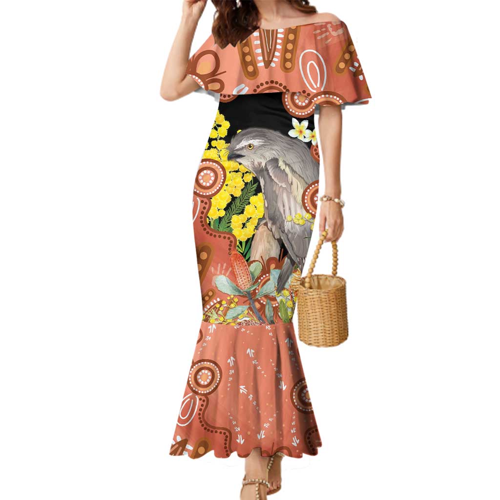 Australia Tawny Frogmouth Family Matching Mermaid Dress and Hawaiian Shirt Golden Wattle Banksia Aboriginal Art - Aussie Hoodie