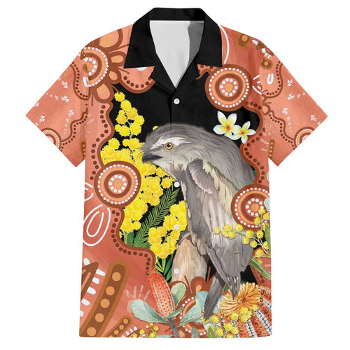 Australia Tawny Frogmouth Family Matching Off The Shoulder Long Sleeve Dress and Hawaiian Shirt Golden Wattle Banksia Aboriginal Art - Aussie Hoodie