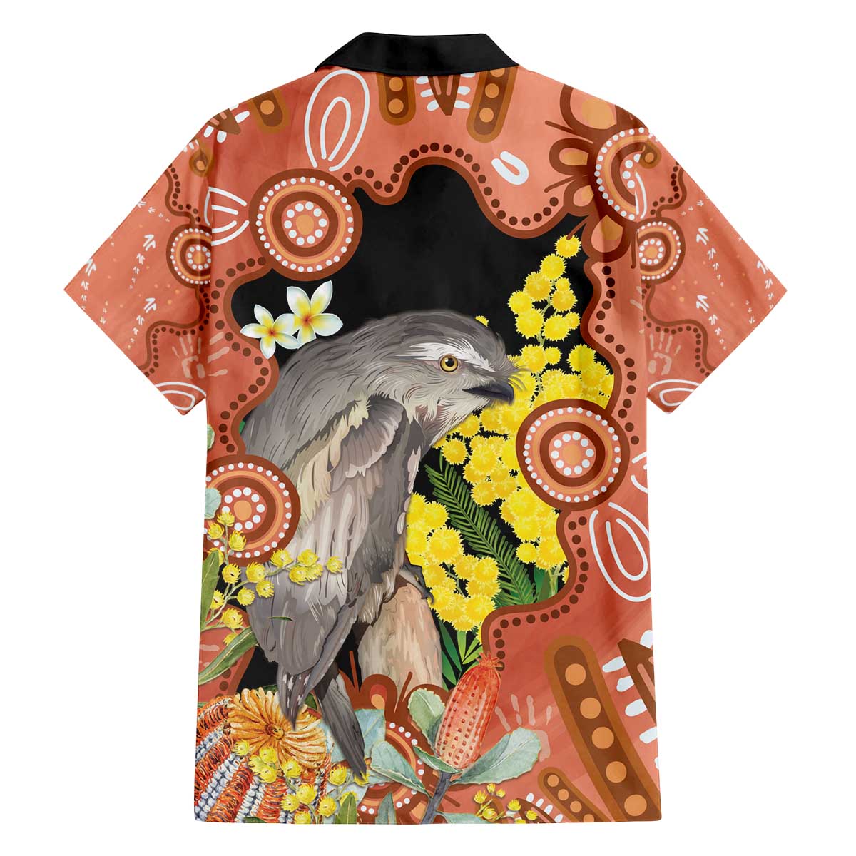 Australia Tawny Frogmouth Family Matching Off The Shoulder Long Sleeve Dress and Hawaiian Shirt Golden Wattle Banksia Aboriginal Art - Aussie Hoodie