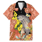 Australia Tawny Frogmouth Family Matching Off Shoulder Maxi Dress and Hawaiian Shirt Golden Wattle Banksia Aboriginal Art - Aussie Hoodie