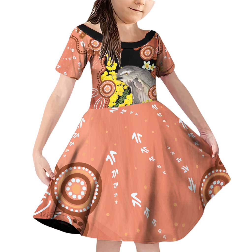 Australia Tawny Frogmouth Family Matching Off Shoulder Short Dress and Hawaiian Shirt Golden Wattle Banksia Aboriginal Art - Aussie Hoodie