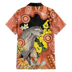 Australia Tawny Frogmouth Family Matching Off Shoulder Short Dress and Hawaiian Shirt Golden Wattle Banksia Aboriginal Art - Aussie Hoodie