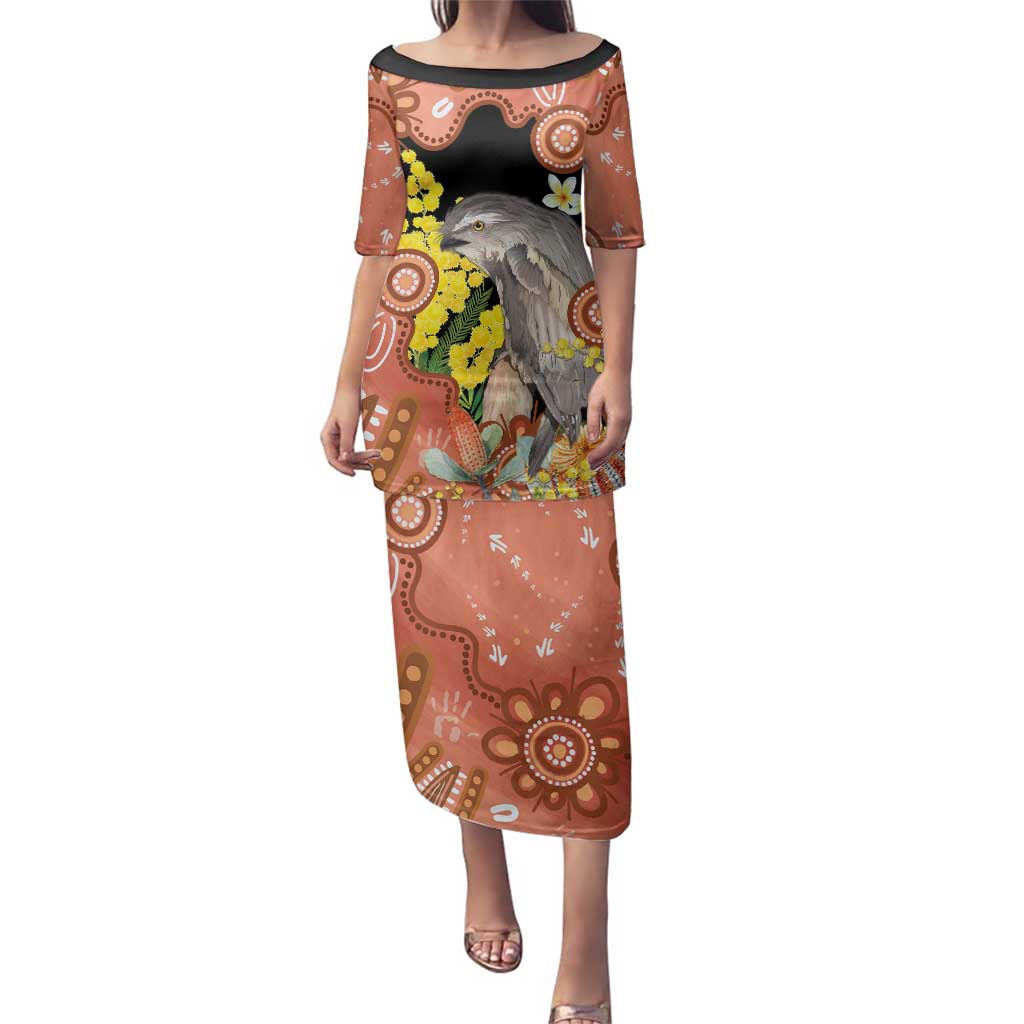 Australia Tawny Frogmouth Family Matching Puletasi and Hawaiian Shirt Golden Wattle Banksia Aboriginal Art - Aussie Hoodie