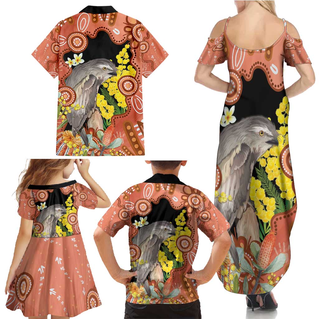 Australia Tawny Frogmouth Family Matching Summer Maxi Dress and Hawaiian Shirt Golden Wattle Banksia Aboriginal Art - Aussie Hoodie