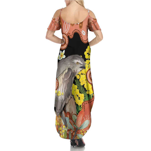 Australia Tawny Frogmouth Family Matching Summer Maxi Dress and Hawaiian Shirt Golden Wattle Banksia Aboriginal Art - Aussie Hoodie