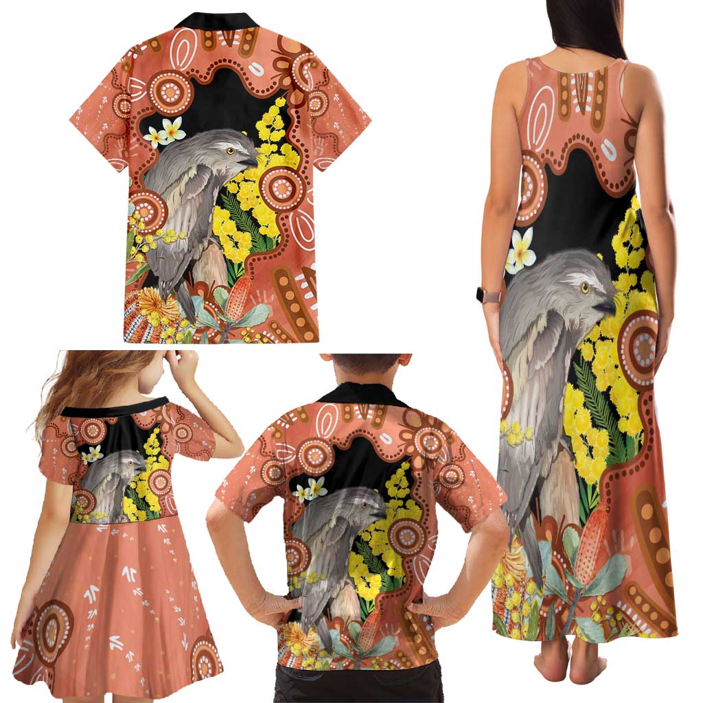 Australia Tawny Frogmouth Family Matching Tank Maxi Dress and Hawaiian Shirt Golden Wattle Banksia Aboriginal Art - Aussie Hoodie
