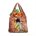 Australia Tawny Frogmouth Grocery Bag Golden Wattle Banksia Aboriginal Art - Aussie Hoodie