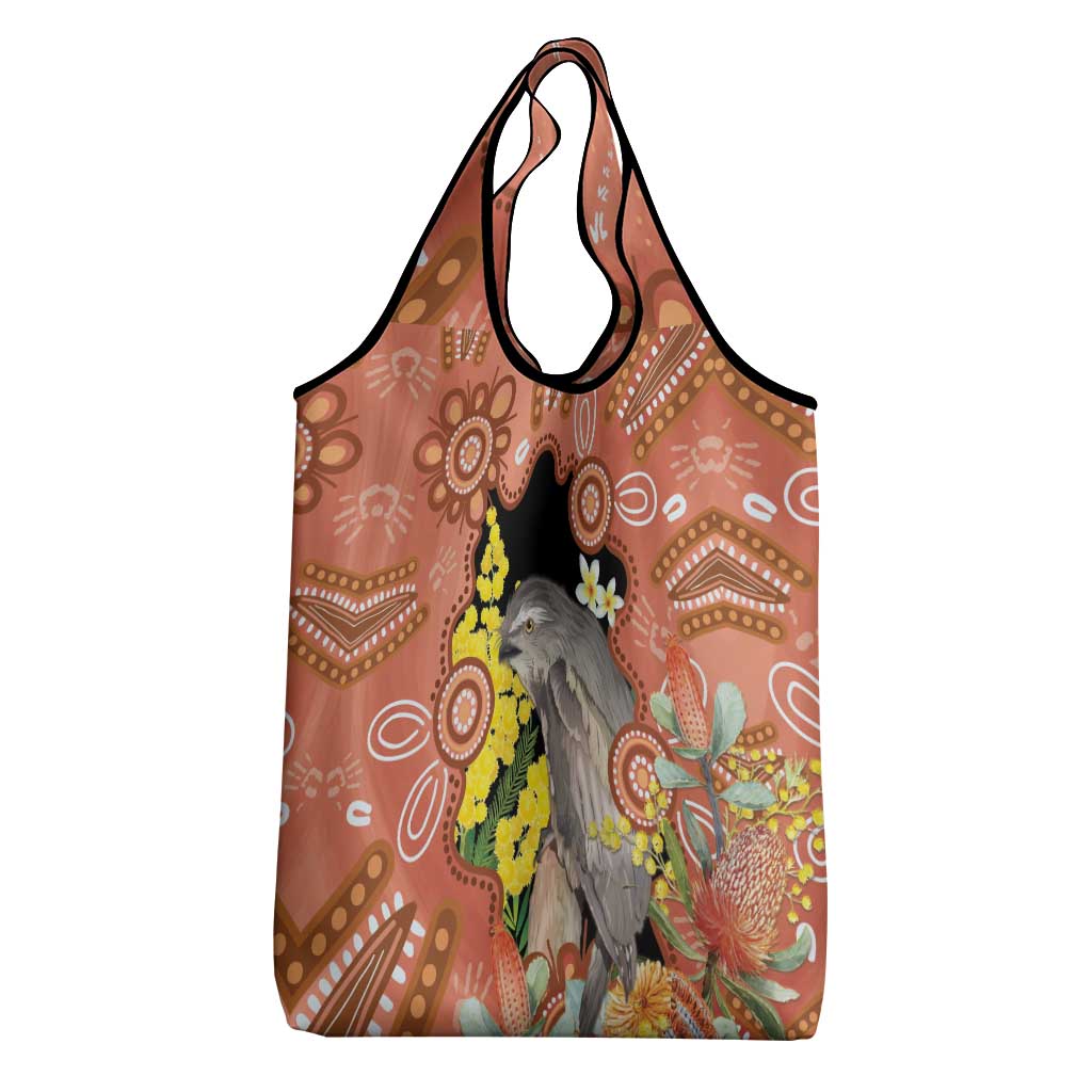 Australia Tawny Frogmouth Grocery Bag Golden Wattle Banksia Aboriginal Art - Aussie Hoodie