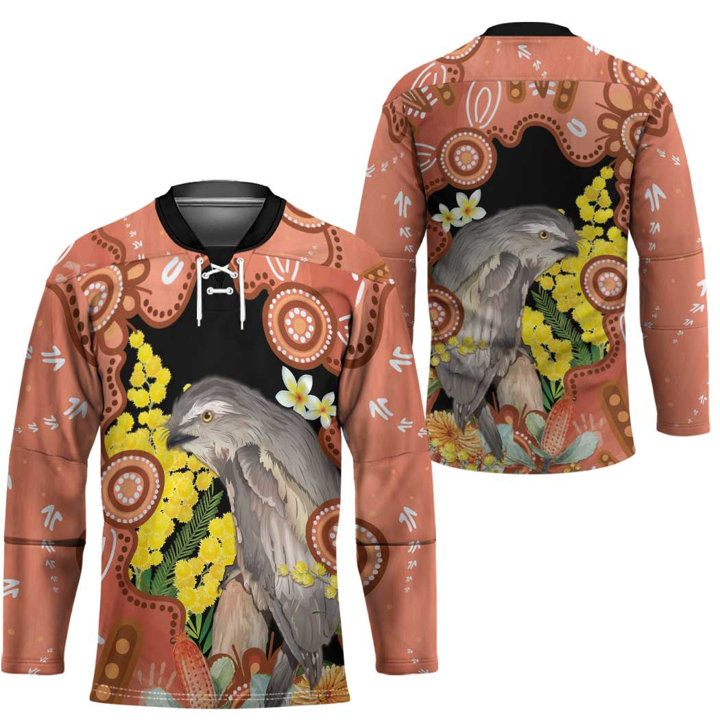 Australia Tawny Frogmouth Hockey Jersey Golden Wattle Banksia Aboriginal Art - Aussie Hoodie