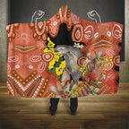 Australia Tawny Frogmouth Hooded Blanket Golden Wattle Banksia Aboriginal Art - Aussie Hoodie
