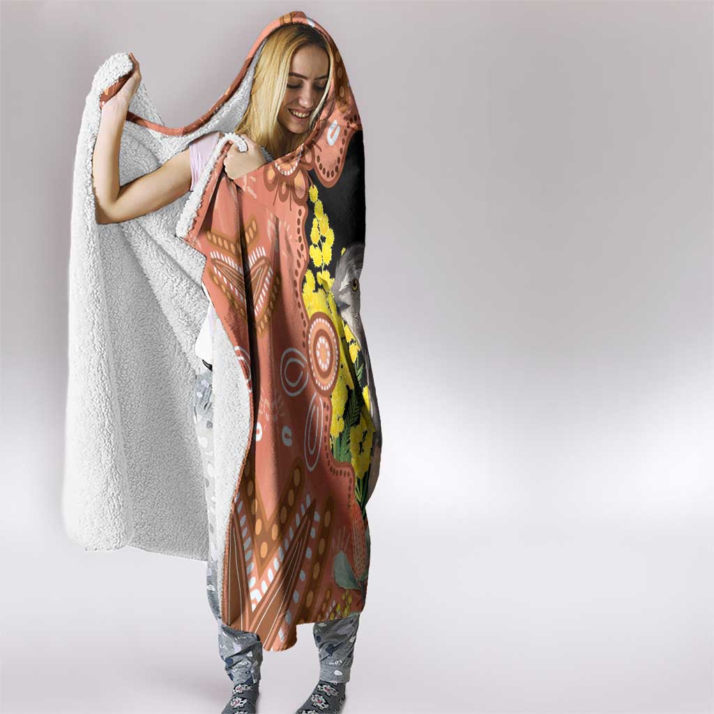 Australia Tawny Frogmouth Hooded Blanket Golden Wattle Banksia Aboriginal Art - Aussie Hoodie