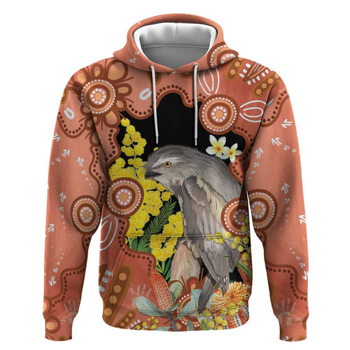 Australia Tawny Frogmouth Hoodie Golden Wattle Banksia Aboriginal Art - Aussie Hoodie
