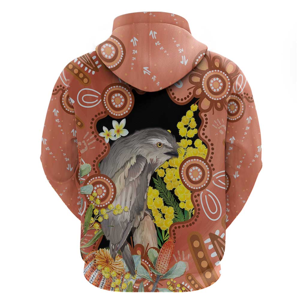 Australia Tawny Frogmouth Hoodie Golden Wattle Banksia Aboriginal Art - Aussie Hoodie