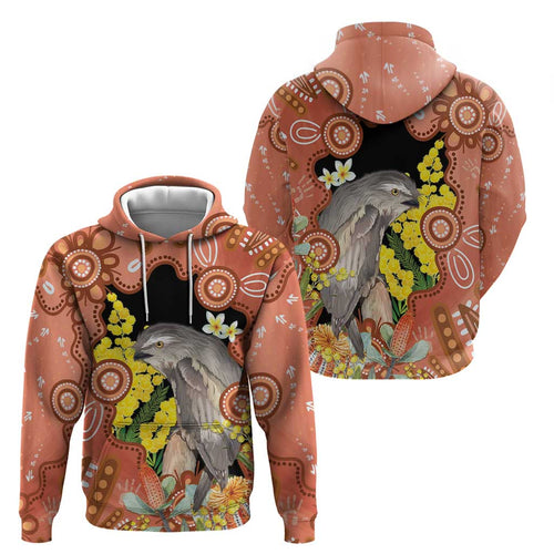 Australia Tawny Frogmouth Hoodie Golden Wattle Banksia Aboriginal Art - Aussie Hoodie