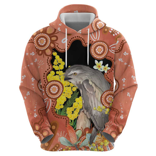 Australia Tawny Frogmouth Hoodie Golden Wattle Banksia Aboriginal Art - Aussie Hoodie