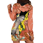 Australia Tawny Frogmouth Hoodie Dress Golden Wattle Banksia Aboriginal Art - Aussie Hoodie