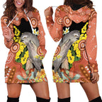 Australia Tawny Frogmouth Hoodie Dress Golden Wattle Banksia Aboriginal Art - Aussie Hoodie