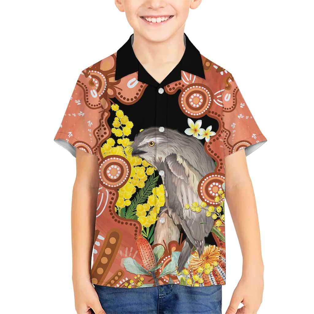 Australia Tawny Frogmouth Kid Hawaiian Shirt Golden Wattle Banksia Aboriginal Art - Aussie Hoodie