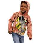 Australia Tawny Frogmouth Kid Hoodie Golden Wattle Banksia Aboriginal Art - Aussie Hoodie