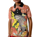Australia Tawny Frogmouth Kid Polo Shirt Golden Wattle Banksia Aboriginal Art - Aussie Hoodie