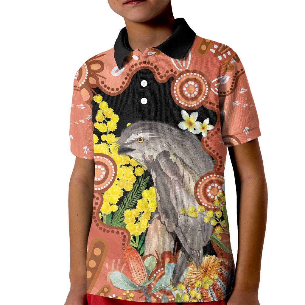 Australia Tawny Frogmouth Kid Polo Shirt Golden Wattle Banksia Aboriginal Art - Aussie Hoodie