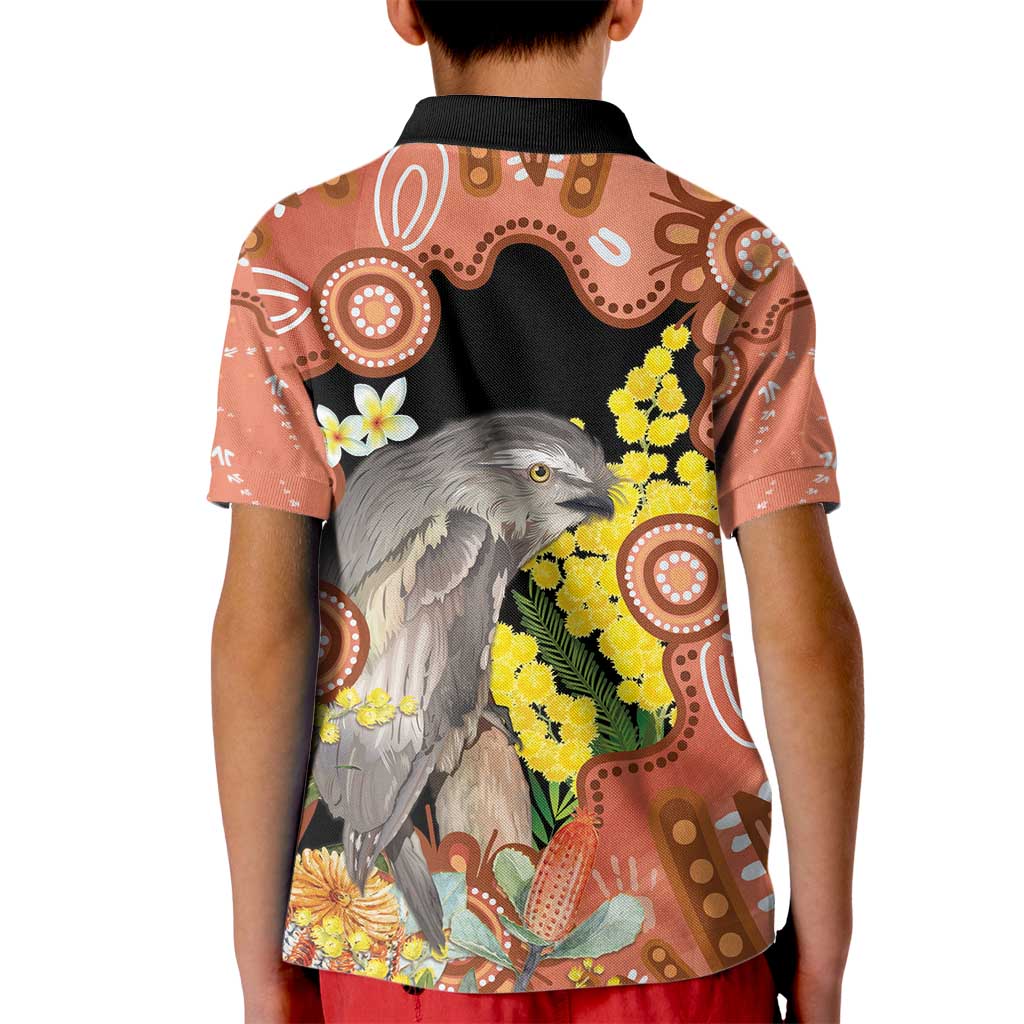 Australia Tawny Frogmouth Kid Polo Shirt Golden Wattle Banksia Aboriginal Art - Aussie Hoodie
