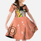 Australia Tawny Frogmouth Kid Short Sleeve Dress Golden Wattle Banksia Aboriginal Art - Aussie Hoodie