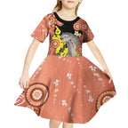 Australia Tawny Frogmouth Kid Short Sleeve Dress Golden Wattle Banksia Aboriginal Art - Aussie Hoodie