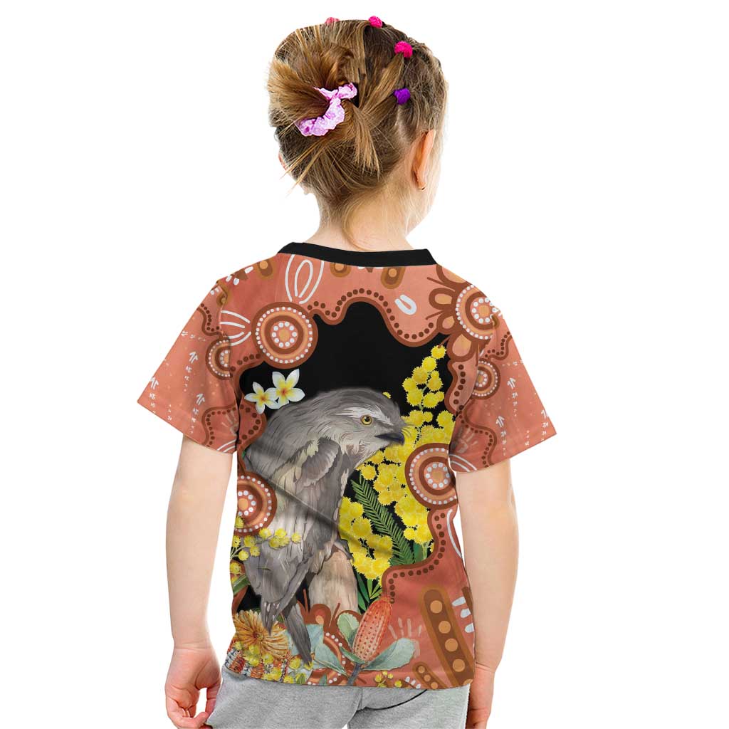 Australia Tawny Frogmouth Kid T Shirt Golden Wattle Banksia Aboriginal Art - Aussie Hoodie