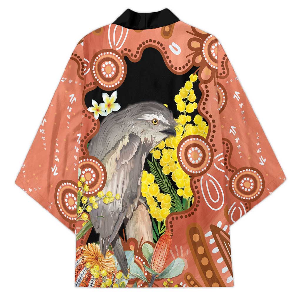 Australia Tawny Frogmouth Kimono Golden Wattle Banksia Aboriginal Art - Aussie Hoodie