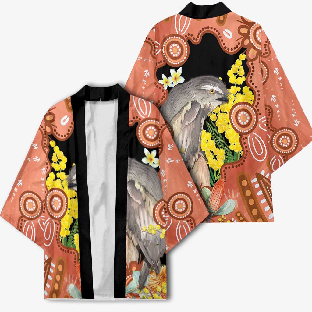 Australia Tawny Frogmouth Kimono Golden Wattle Banksia Aboriginal Art - Aussie Hoodie
