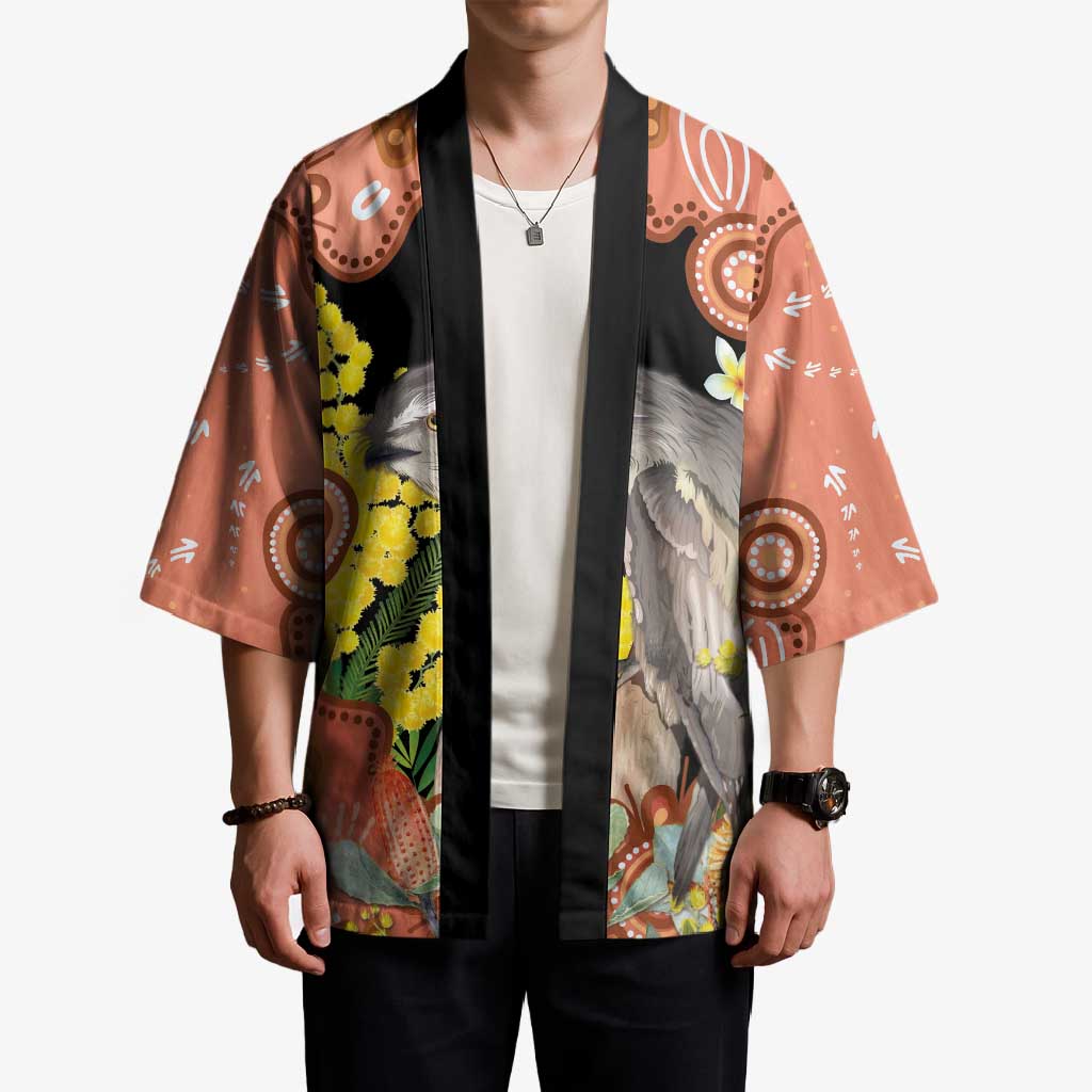 Australia Tawny Frogmouth Kimono Golden Wattle Banksia Aboriginal Art - Aussie Hoodie