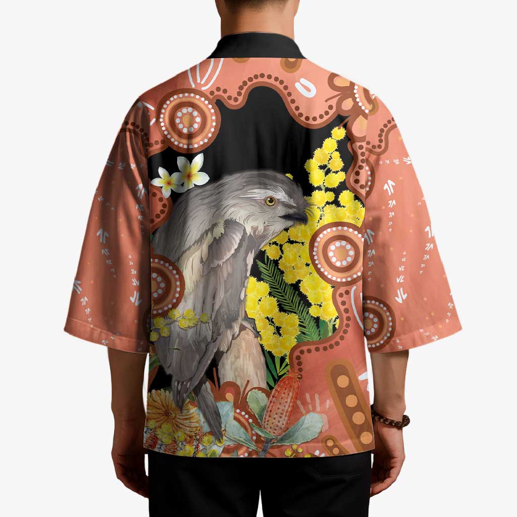 Australia Tawny Frogmouth Kimono Golden Wattle Banksia Aboriginal Art - Aussie Hoodie