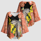Australia Tawny Frogmouth Kimono Sleeve Blouse Golden Wattle Banksia Aboriginal Art - Aussie Hoodie