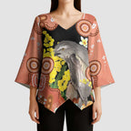 Australia Tawny Frogmouth Kimono Sleeve Blouse Golden Wattle Banksia Aboriginal Art - Aussie Hoodie