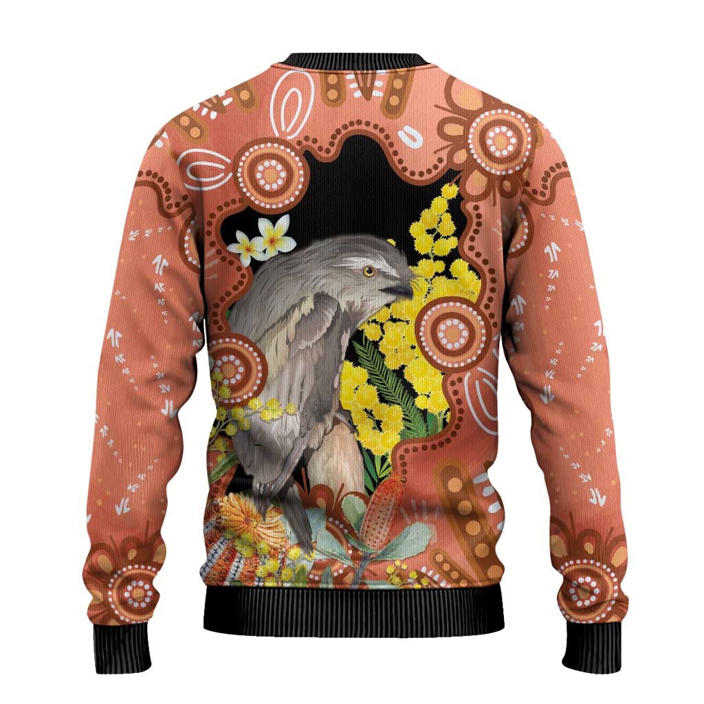 Australia Tawny Frogmouth Ugly Christmas Sweater Golden Wattle Banksia Aboriginal Art - Aussie Hoodie