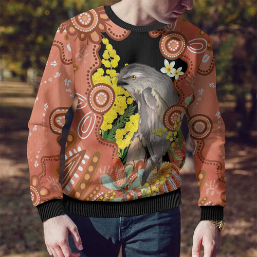 Australia Tawny Frogmouth Ugly Christmas Sweater Golden Wattle Banksia Aboriginal Art - Aussie Hoodie