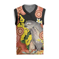 Australia Tawny Frogmouth Christmas Knitted V-Neck Vest Golden Wattle Banksia Aboriginal Art - Aussie Hoodie