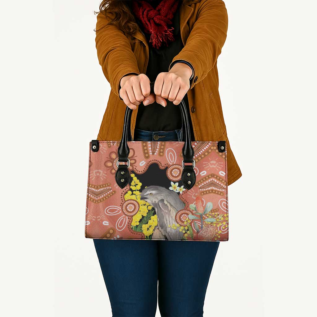 Australia Tawny Frogmouth Leather Bag Golden Wattle Banksia Aboriginal Art - Aussie Hoodie