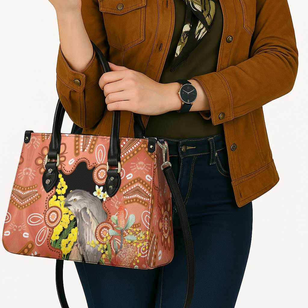 Australia Tawny Frogmouth Leather Bag Golden Wattle Banksia Aboriginal Art - Aussie Hoodie