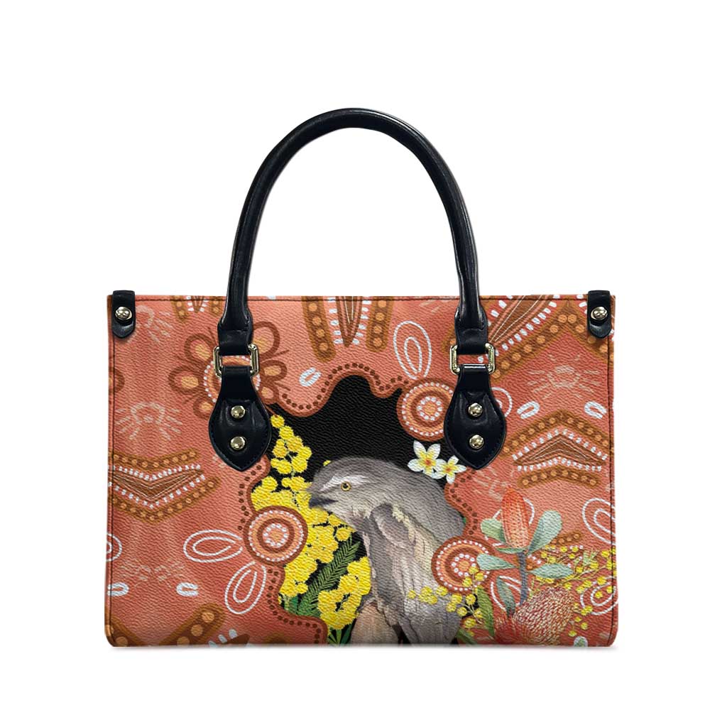 Australia Tawny Frogmouth Leather Bag Golden Wattle Banksia Aboriginal Art - Aussie Hoodie